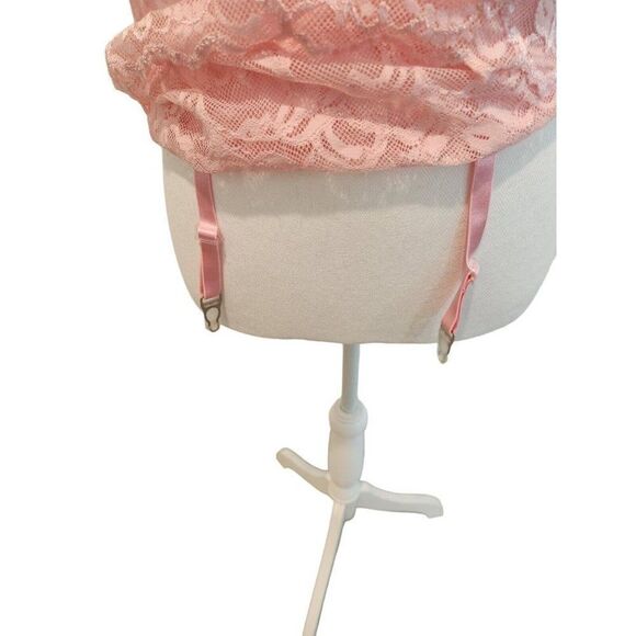 Vintage 90s Shirley of Hollywood Top Pink Lace Teddy Intimates Garter M Sexy - Picture 4 of 7